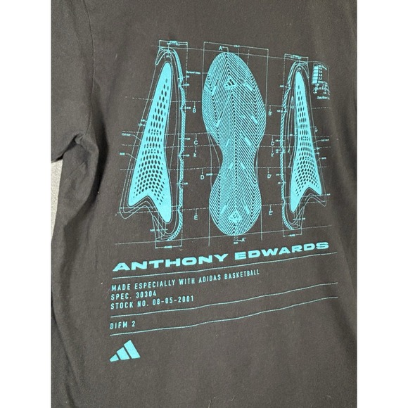 Adidas Anthony Edwards AE 1 Basketball T-Shirt Men's Small Black Blue Graphic - Picture 6 of 16